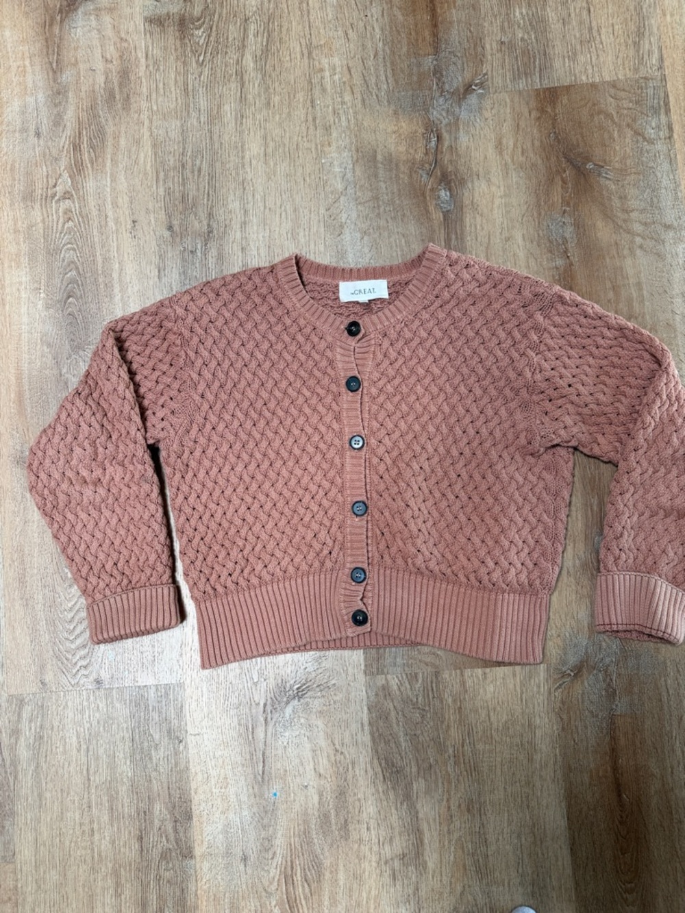 THE GREAT. Textured Cable Button-Front Cardigan - Rusty Rose